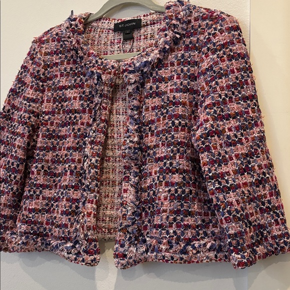 St. John Women's Pink and Purple Tweed Blazer Size 12 Wool Blend Colorful - Picture 2 of 10